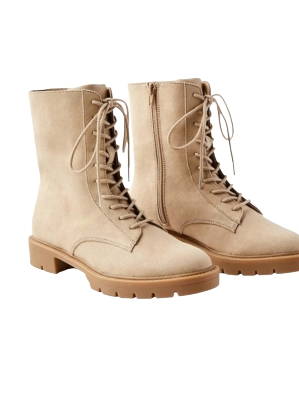 NEW! LOFT Vegan Suede Ivory Tan Lace Up Combat Boots 10.